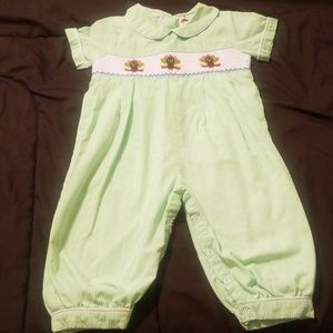 Little boys' smocked romper with Peter Pan collar